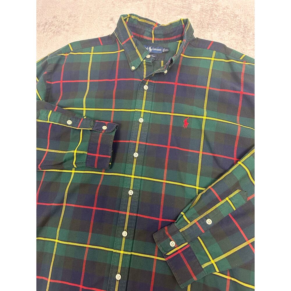 Vintage 90s Ralph Lauren Blake Plaid Shirt XXL Green Tartan Red Pony EUC